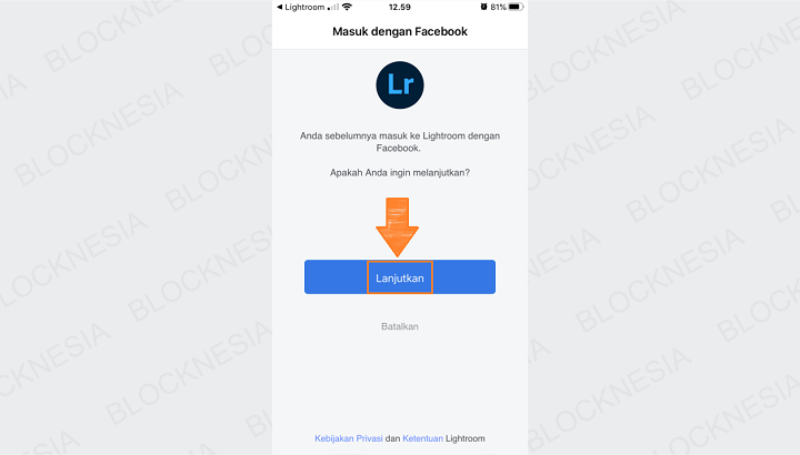 Konfirmasi Pendaftaran Akun Lightroom dengan FB