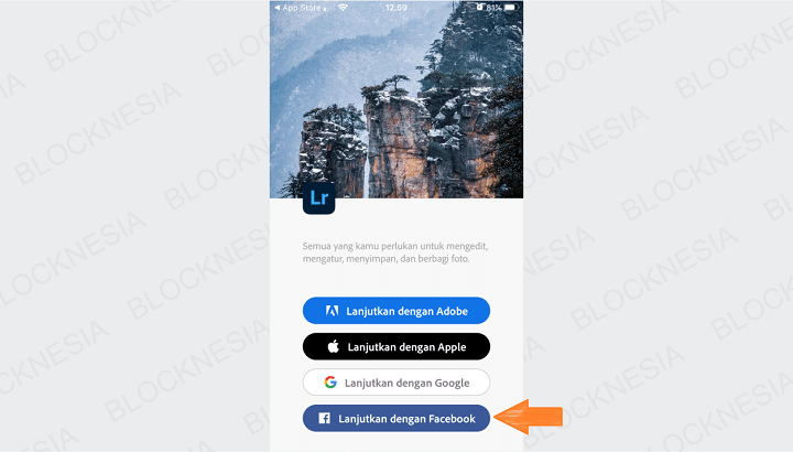Membuat Akun Lightroom dengan Facebook