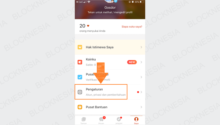 Menghapus Akun Tantan di HP iPhone
