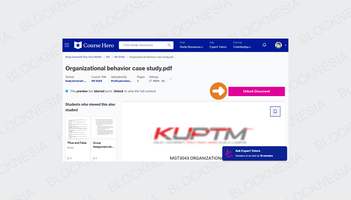 Klik Tombol Unlock Untuk Mulai Download Dokumen di CourseHero