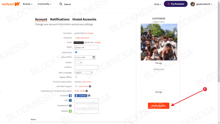 Hapus Akun di Wattpad di HP Android