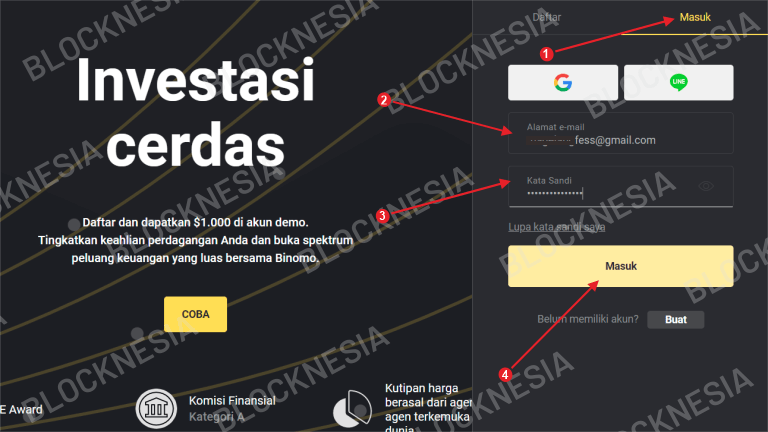 Masuk akun Binomo Indonesia di Laptop