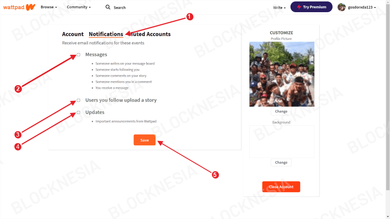Menonaktifkan Pemberitahuan di Akun Wattpad