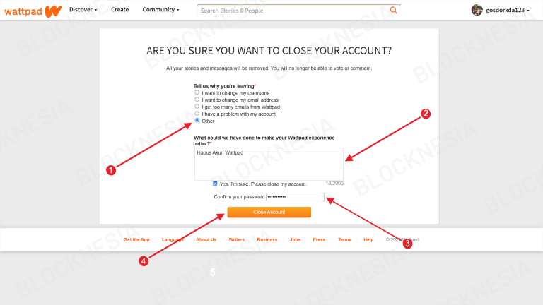Proses Menutup Akun Wattpad